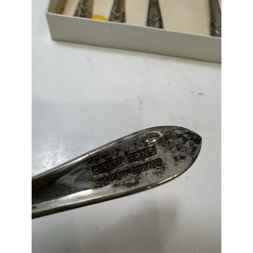 Antique Sheffield England Silverplate Ice Cream Spoons and Tipped Spoons In Box